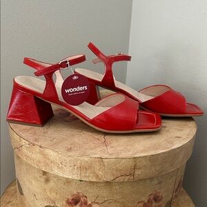 Wonders Red Block Heel Sandals